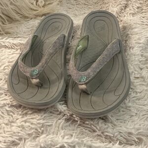 New Balance Gray Flip Flop Sandals with Mint Accents